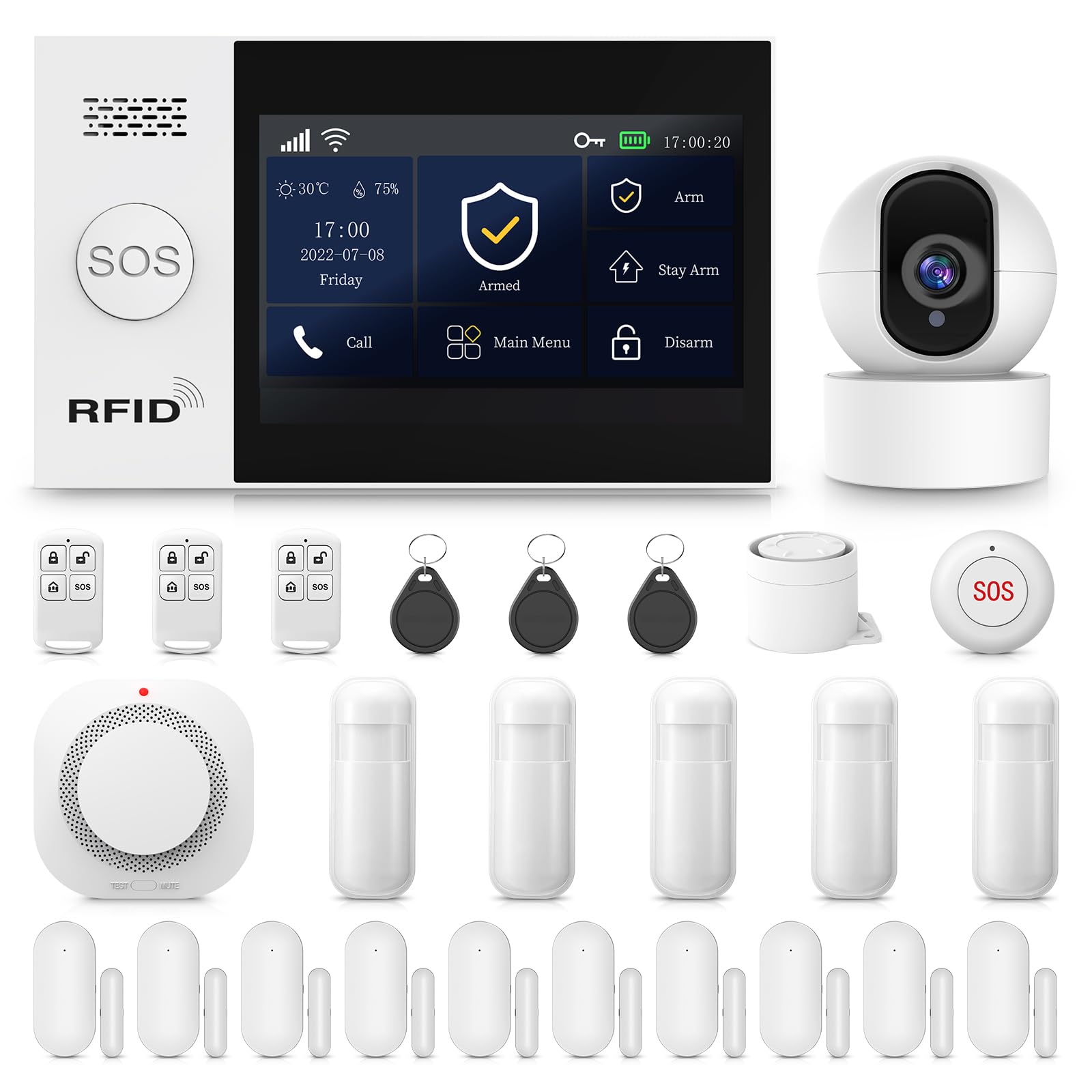 PGST Kit Alarma Casa con Aviso al Movil, Sistema de Alarma para Casa WiFi y 4G gsm sin cuotas con Pantalla Táctil 4.3” y Batería de 1000 mAh, Aplicación Tuya Smart Life, Alexa y Google