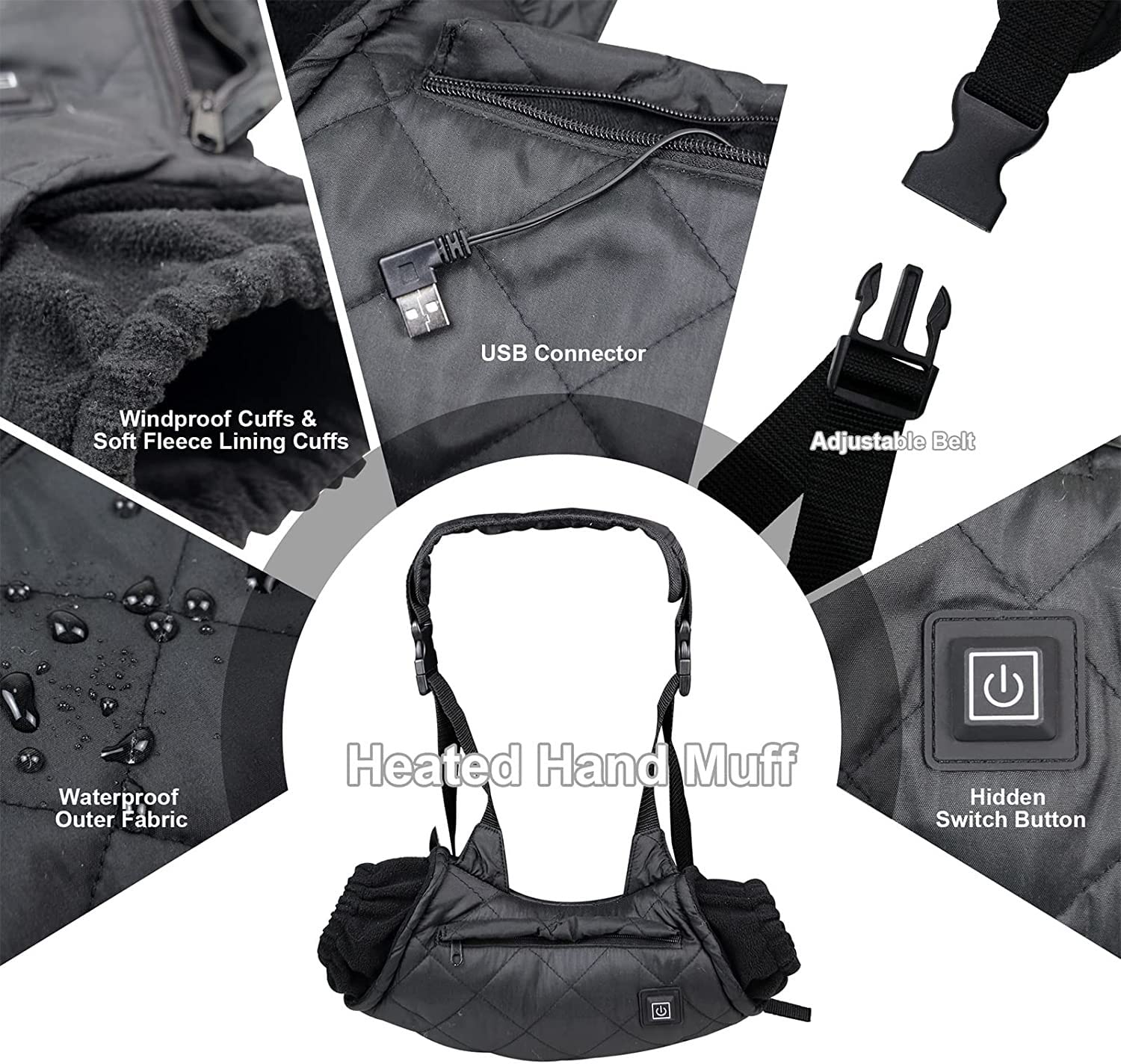Pochette chauffe-mains de chasse, pochette chauffante étanche rechargeable avec 3 modes de chaleur, pochette chauffante électrique rapide pour la chasse en plein air, le camping, le football C