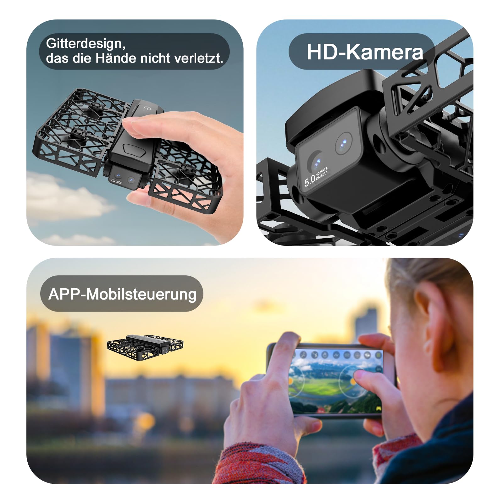 FPV Drohne mit 2K-Kamera, 4,5" Bildschirmfernbedienung Live-Übertragung, Brushless-Motor, Höhenhaltung, Ein-Tasten-Start, 360° Flip, für Anfänger, 2 Akkus, sicheres Vollschutzgitter, faltbarer Körper