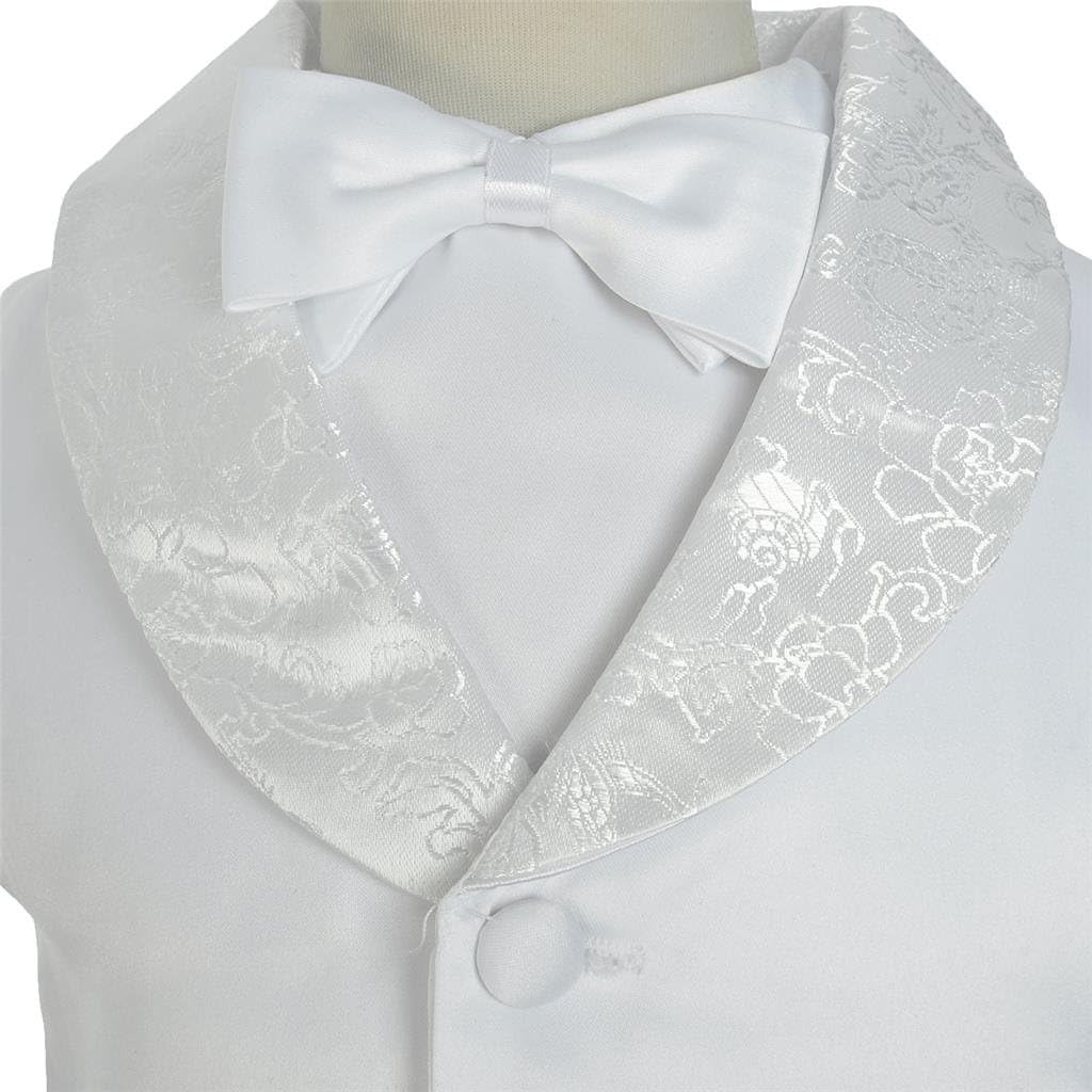Dressy Daisy Baby Boys Christening Clothing Infant Baptism Outfits 4 Pieces Satin White Vest Suit Set with Bonnet
