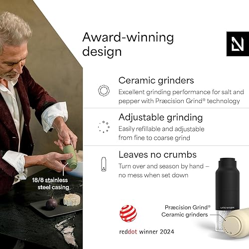 Miniatura 34 de LARS NYSØM Juego de molinillo de sal y pimienta, molinillos manuales de sal y pimienta de acero inoxidable, molinillo de cerámica ajustable, diseño