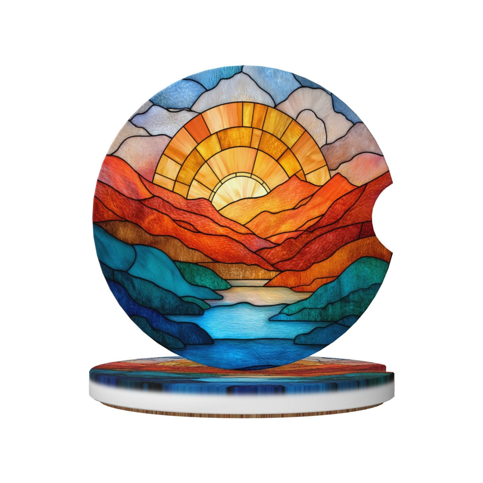 Colorful Sunrise with Mountains Ceramic Coasters,2pcs