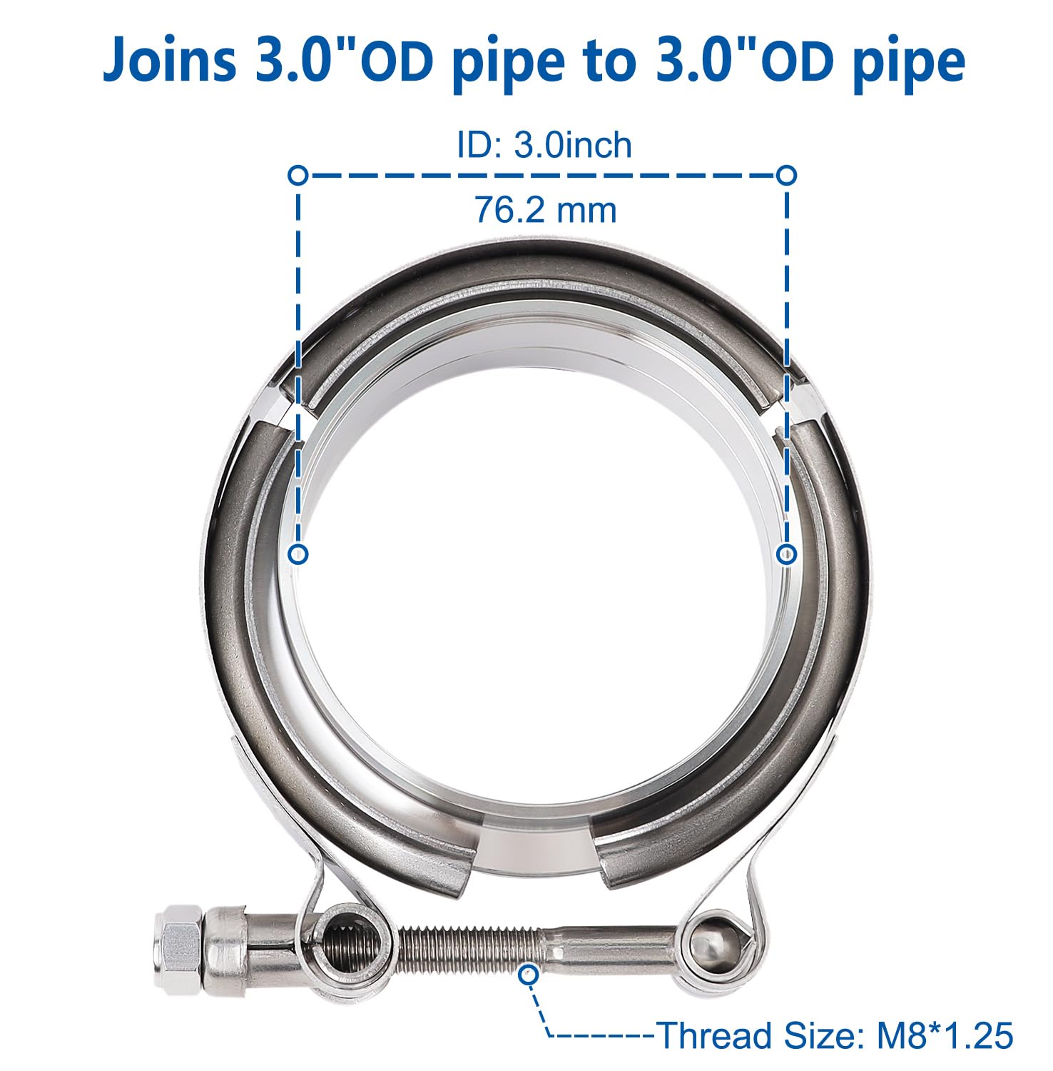 LokoCar 3.0 Inch V Band Clamp with Flange Male Female Stainless Steel 2Pcs