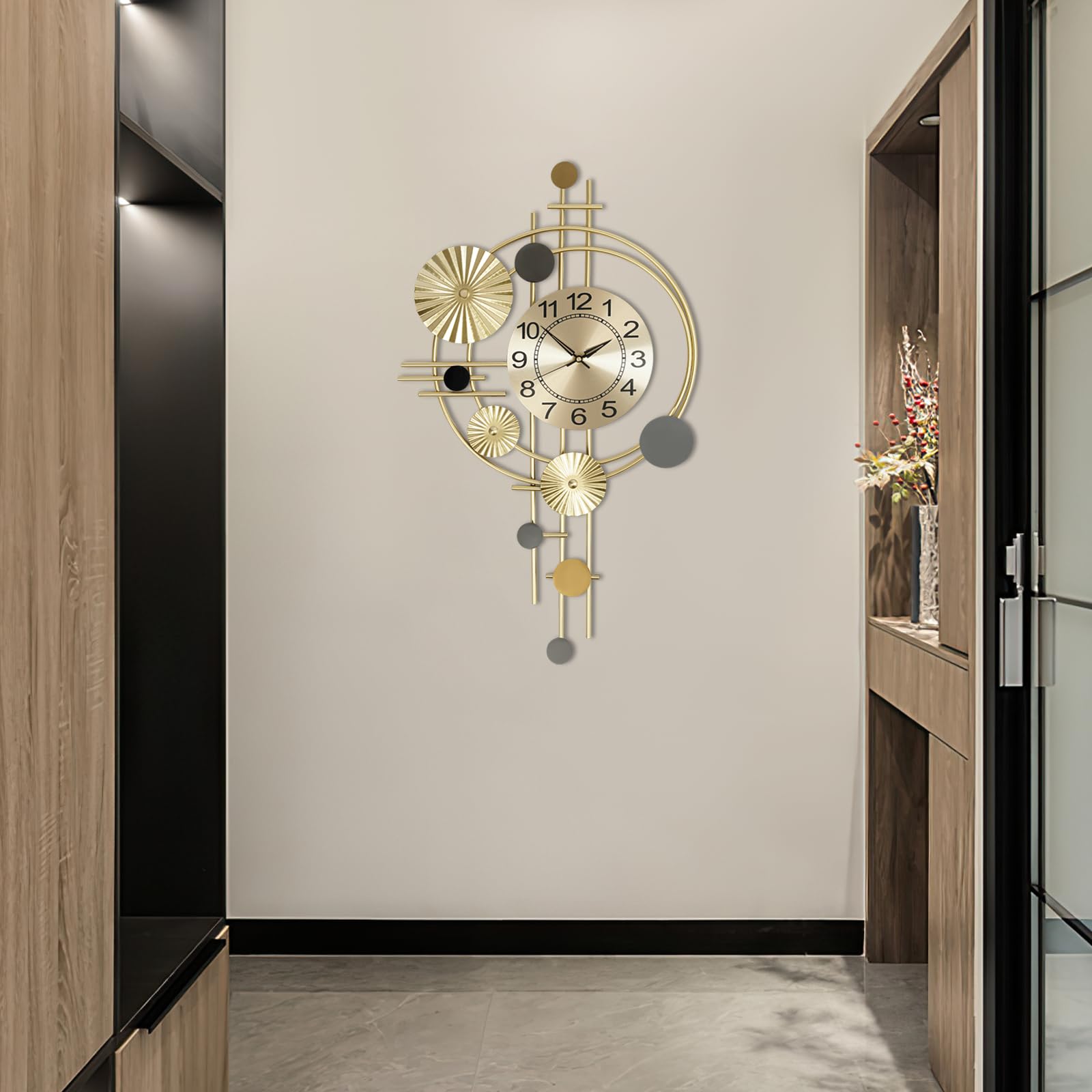 Reloj de pared grande moderno, 45 x 78 cm, creativo, relojes de pared decorativos, redondo, metal, silencioso, para salón, cocina, dormitorio, dorado