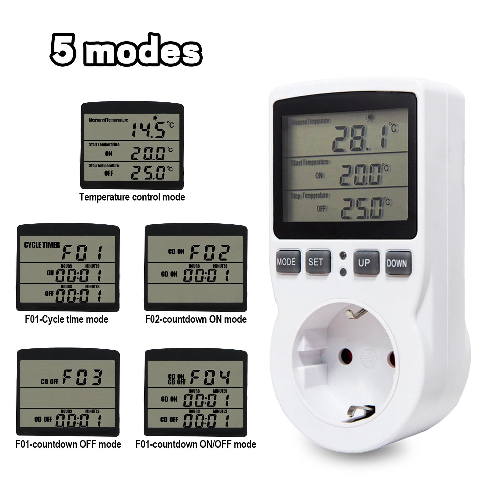 Termostato Presa Digitale Regolatore di Temperatura 230V con Sonda Presa con Regolatore di Temperatura per Serra, Acquario, Riscaldamento, Terrario, Acquario, Rettili, Incubatore Thermostat