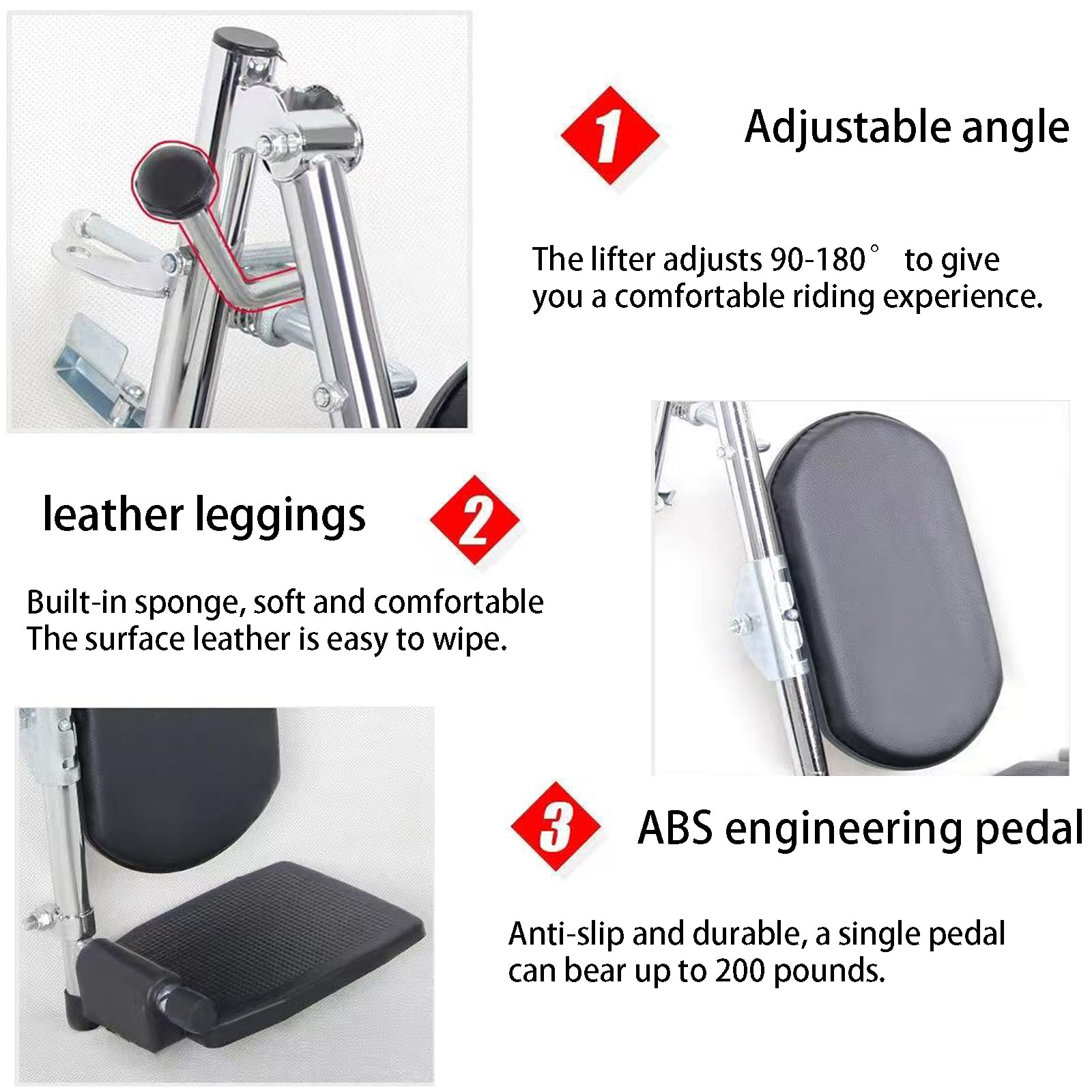 Reposapiés universal para silla de ruedas con reposapiés compuestos, ángulo ajustable de 90° a 180°, fácil de limpiar, reposapiés acolchados, soporta hasta 100 kg