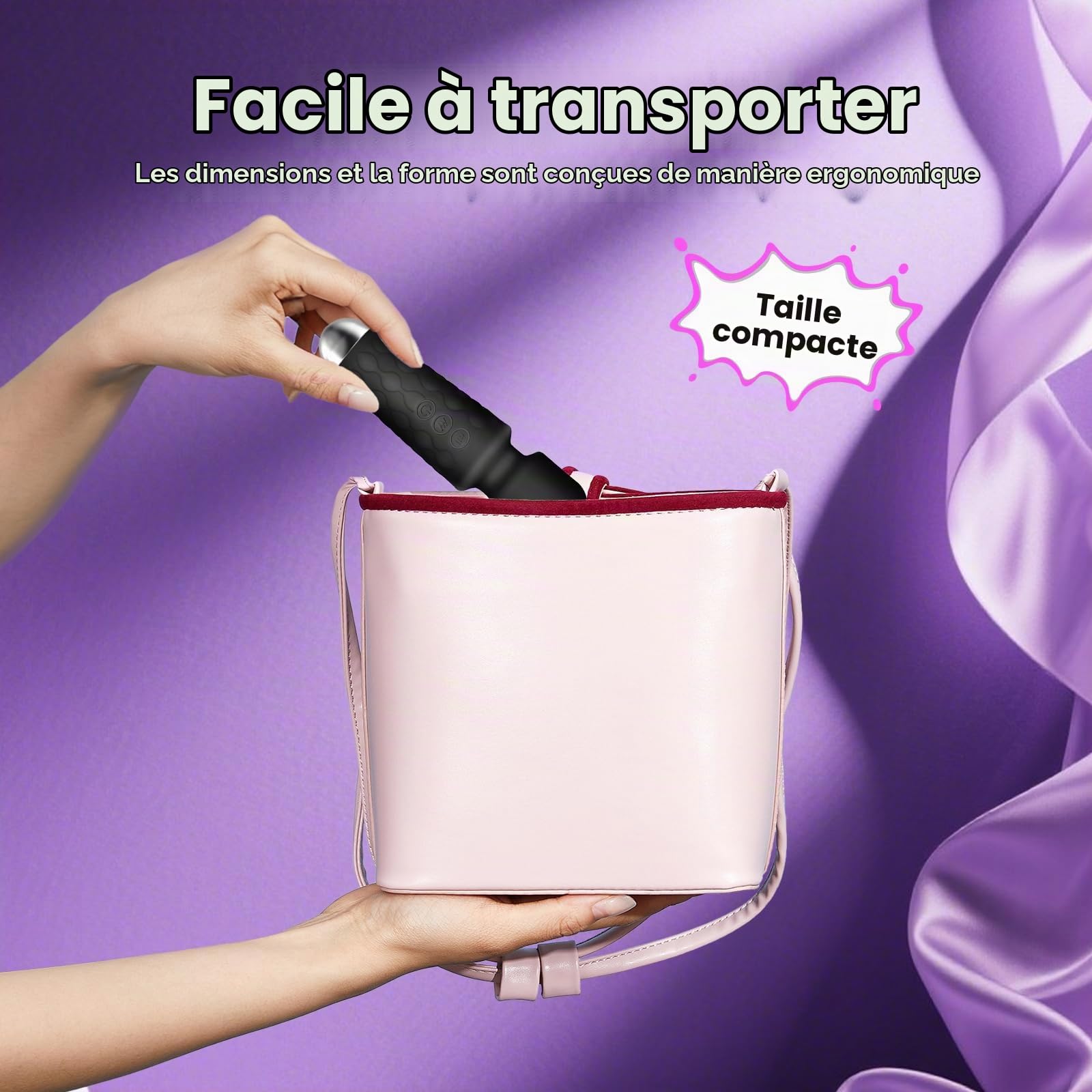 Mini masseur portable sans fil – Puissant – Parfait pour soulager le stress en voyage, soulager les muscles du dos, des jambes et des lombaires (noir pâle)