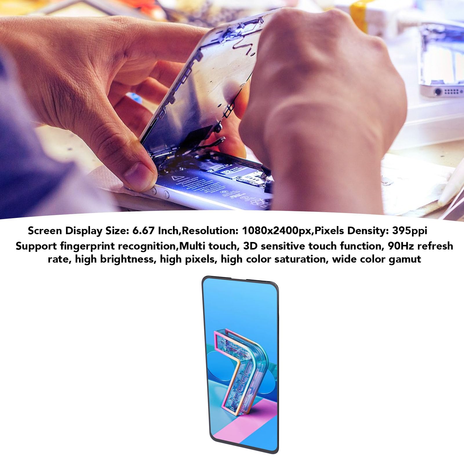 aqxreight Wymiana Ekranu dla Zenfone 7 7pro 6.67 Cala Telefon Organiczny zespół Digitizer Digitizer z Zestawem do Naprawy Funkcji Odcisków Palców