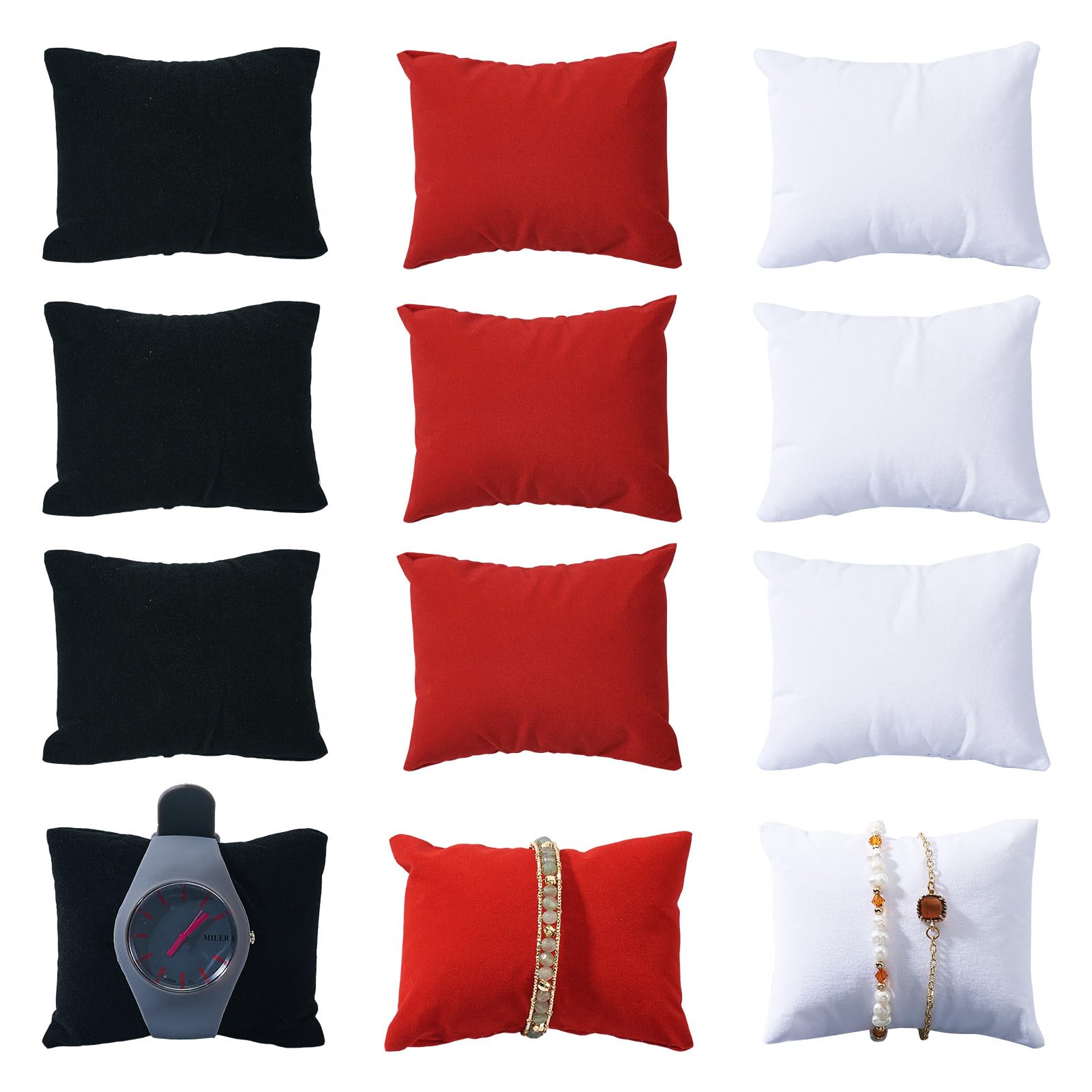 Craftdady 15 pcs Velvet Bracelet Watch Pillow Black White Red Bracelet Bangle Watch Display Holder Jewelry Display for Selling