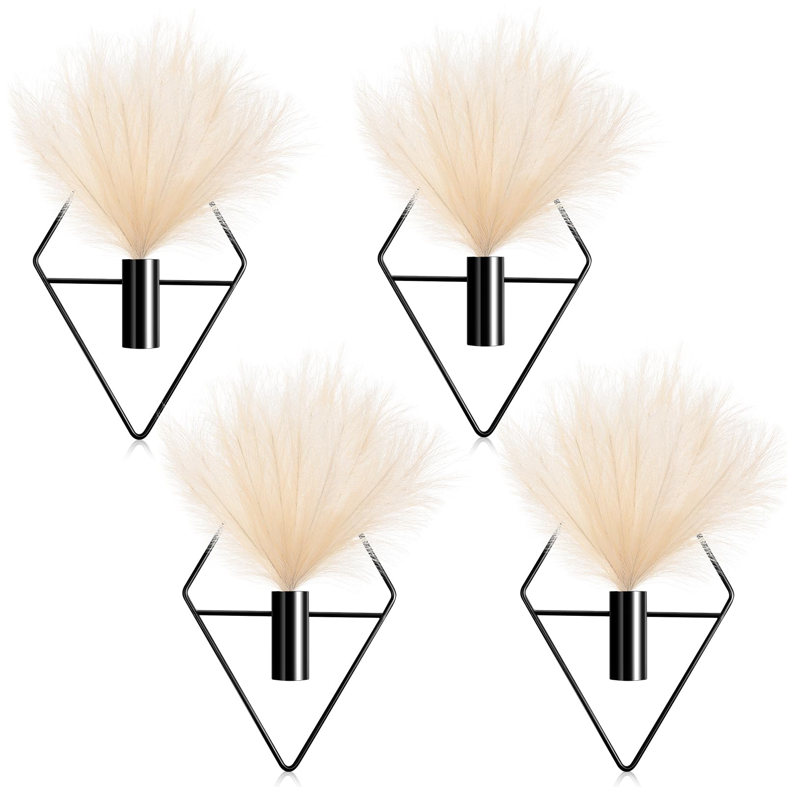 Structure diamant métal noir suspendre avec pampas synthétiques déco lot 4