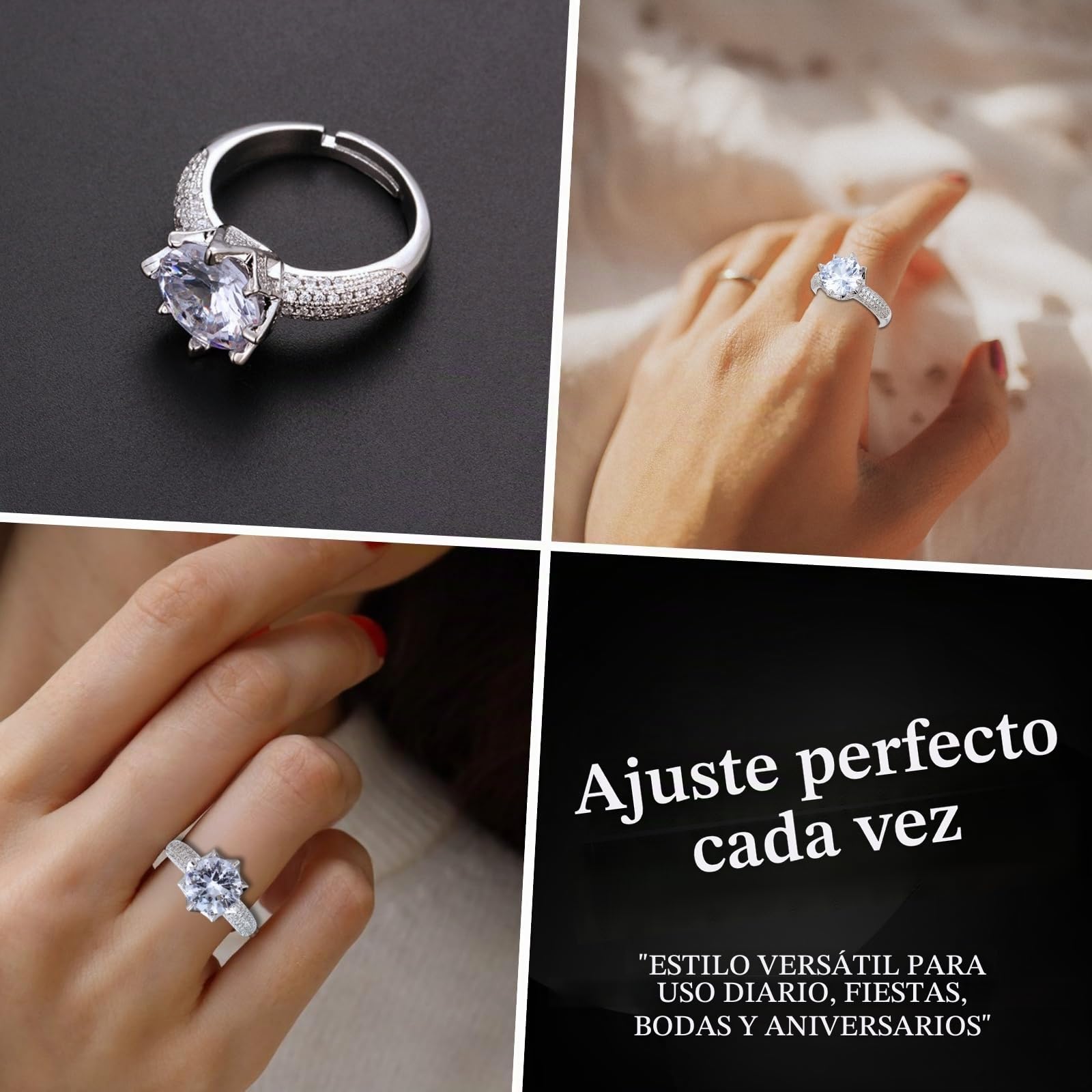 HALUKAKAH Anillo para Mujer con Moissanita D5,0 ct Plata de Ley 925 Baño en Platino con Certificado,Diamantes de Laboratorio Etéreos en Redondo Engaste Garras,para Compromisos,Bodas,Talla Ajustable