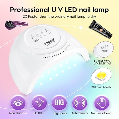 Miniatura 6 de JEWHITENY Kit de uñas de gel de 14 colores, kit de esmalte de uñas de gel de 27 colores con luz UV todo en uno, kit de iniciación de arte de uñas,