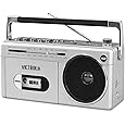 GPO Brooklyn 1980S-Style Portable Boombox - CD Player, Cassette Player, FM Radio, USB, Wireless Bluetooth Speaker - Silver