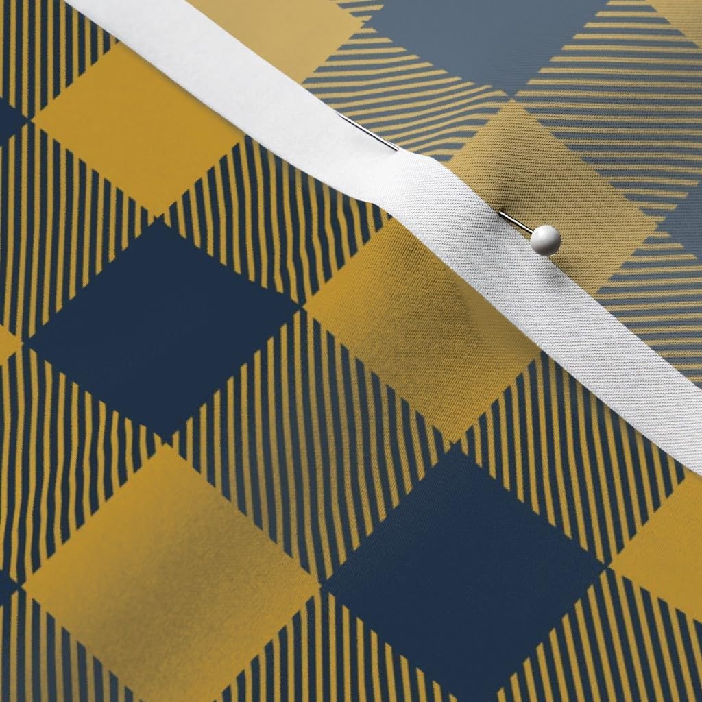 Spoonflower Fabric - Blue Gold Plaid Winter Check Navy Buffalo Fall Printed on Satin Fabric by The Yard - Sewing Lining Apparel Fashion Blankets Decor