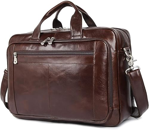 Augus Maletines de cuero para hombres, bolsas de viaje impermeables para portátil de 17 pulgadas, cremallera YKK (cofee-1)