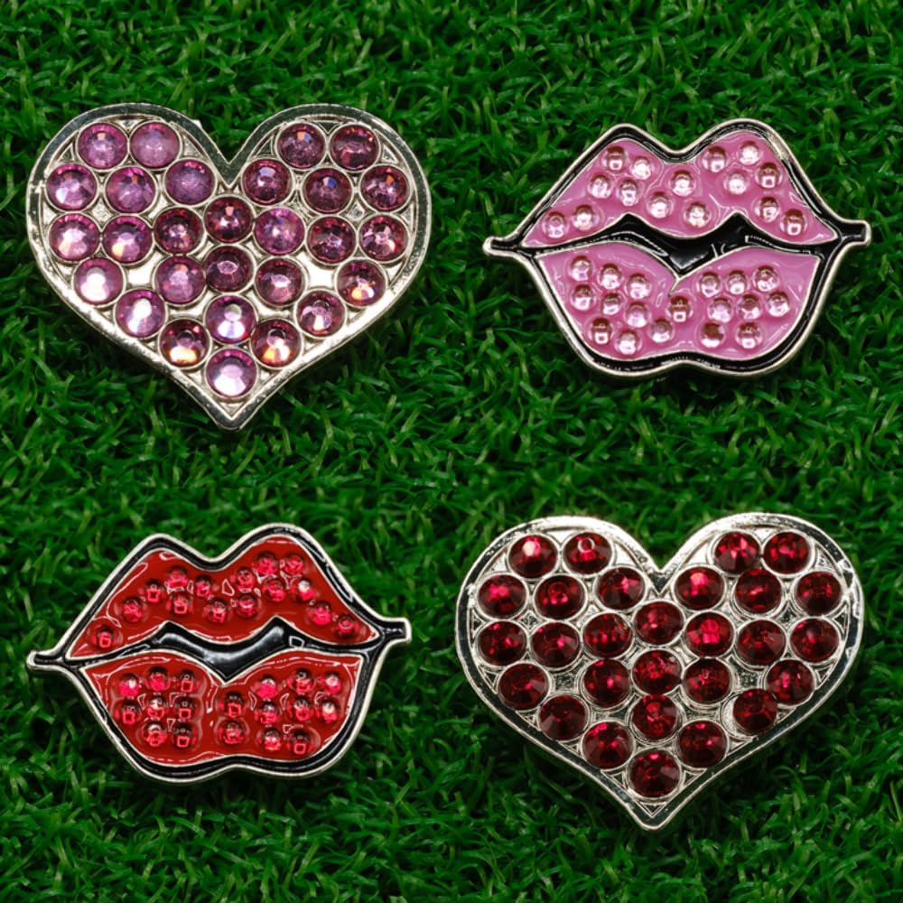 Hearts and Kisses Golf Ball Marker Set – Pack of 4 Funny Golf Ball Markers for Men & Women, Metal Ball Marker for Putting Green, Golf Accessories