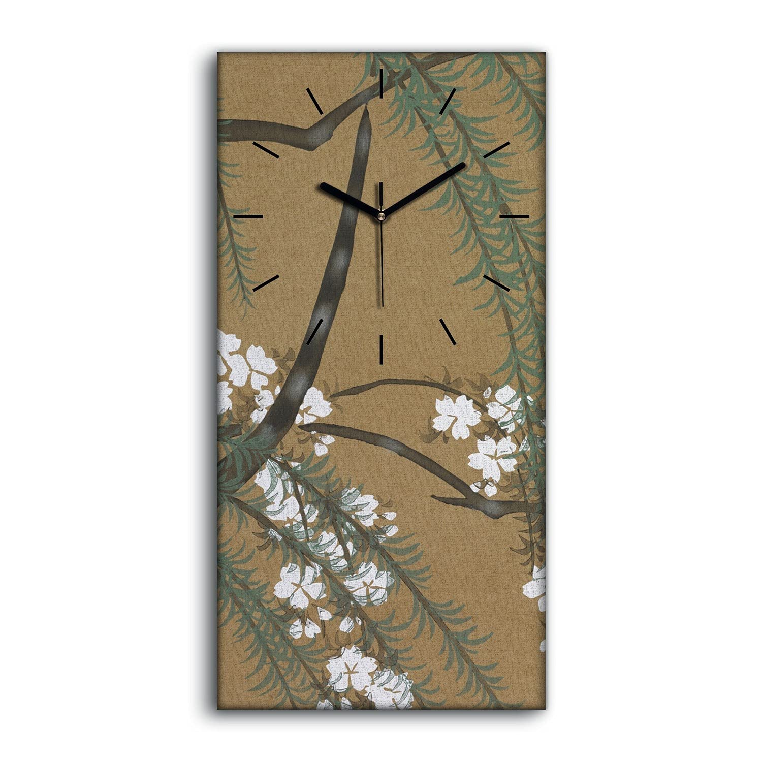 Horloge sur Toile déco salon 30x60cm Coloray avec tableau art moderne de fleurs silencieux