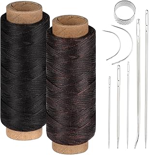 Ledergarn Ledernadel, Sattlergarn Gewachst, 2 Rollen Wachsfaden mit Sattlernadel, Leder Faden für Lederhandwerk DIY Handwerk Nähen Buchbinden Reparieren