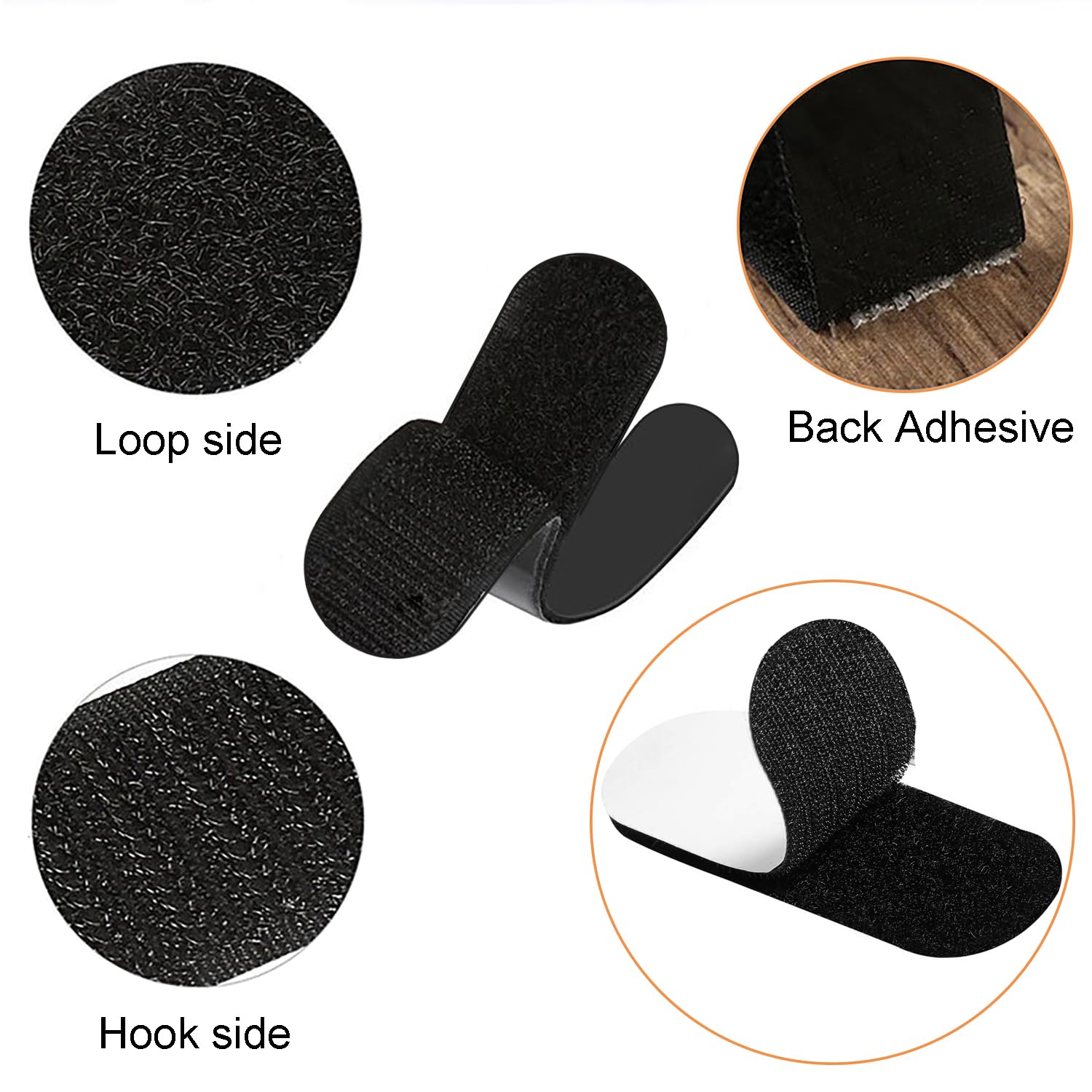 Cinta De Gancho Y Bucle (15 Pares), Adhesivo Fuerte Hook y Loop, Ancho Reutilizable Nylon Cinta Doble Cara para Oficina, Para Hogar y Oficina, 3 * 10cm, Oval negro