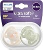 Philips Avent Ultra Soft Pacifier, 0‑6 Months for Male Babies, 2’ Pack, Orthodontic Silicone, FlexiFit Shielded, Ultra Soft, BPA Free, Carrying Box, SCF09107