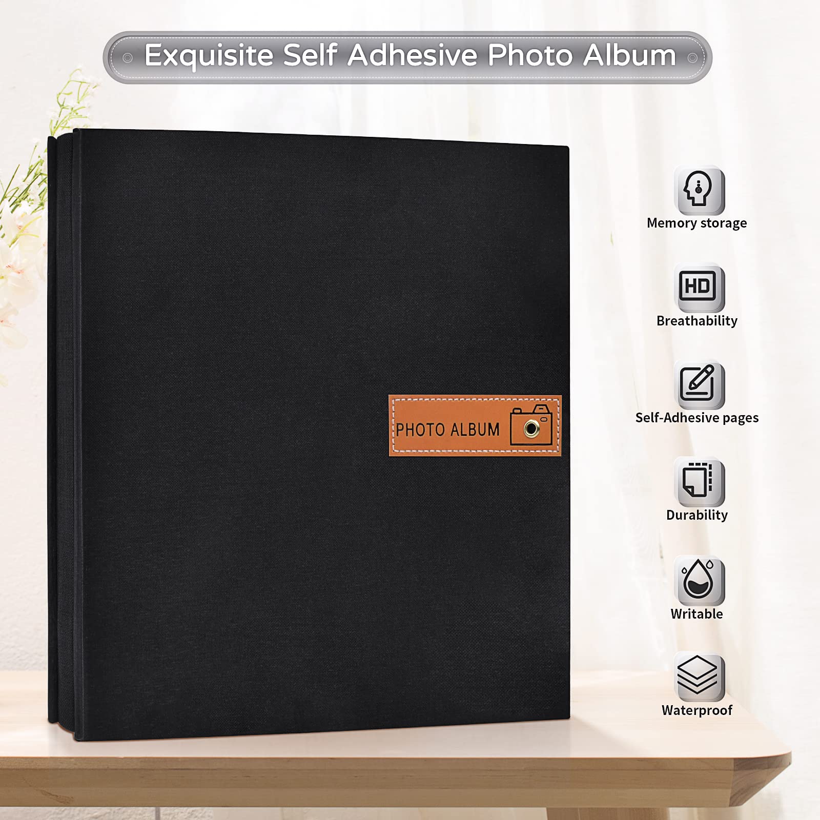 Popotop Álbum de fotos grande autoadhesivo de 4 x 6, 5 x 7, 8 x 10 pulgadas, álbum de fotos, regalo para mamá, familia, bebé y boda, con bolígrafo de metal y tablero de plástico