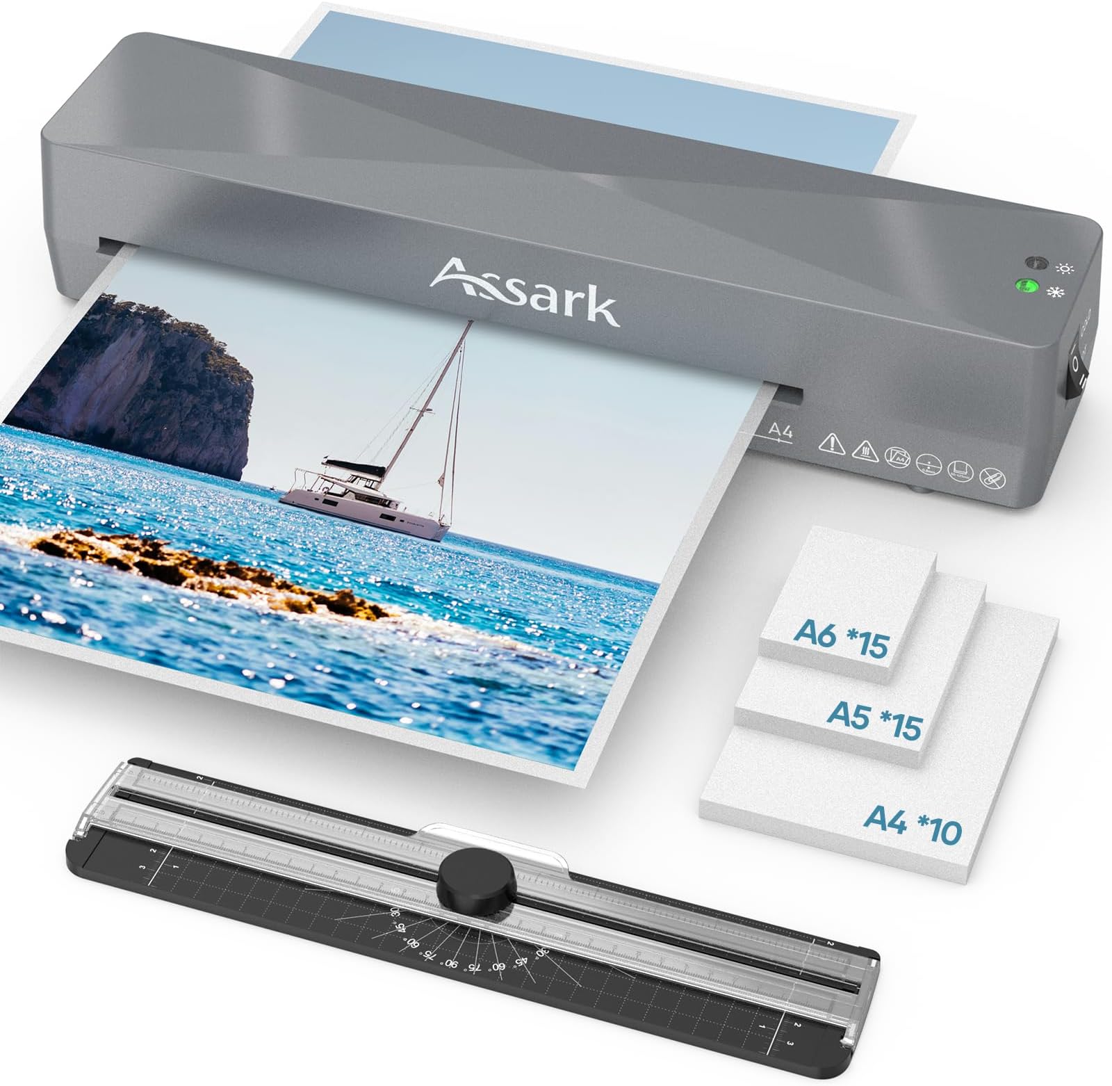 Assark Laminator Machine 9 Inch, laminator with 40 Laminating Sheets, Laminating Machine Quick preheating with Paper Cutter, Low Noise, Plastificadora with ABS Jam Free