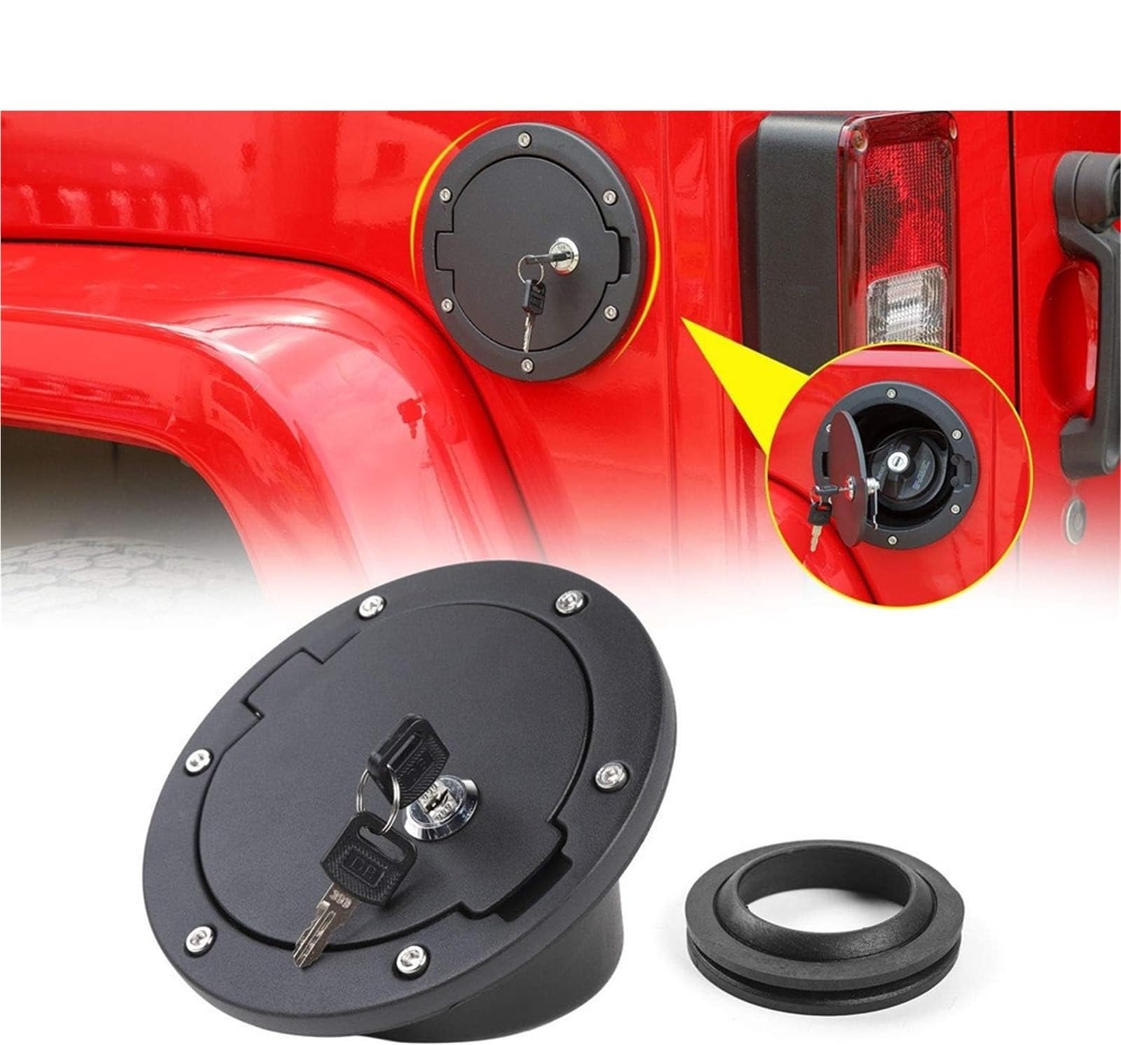 pokrywa wlewu oleju 2007-2018 Pasuje do Jeepa Wranglera JK JKU Czarna aluminiowa pokrywa wlewu paliwa z blokadą pokrywą korka(Black with key)