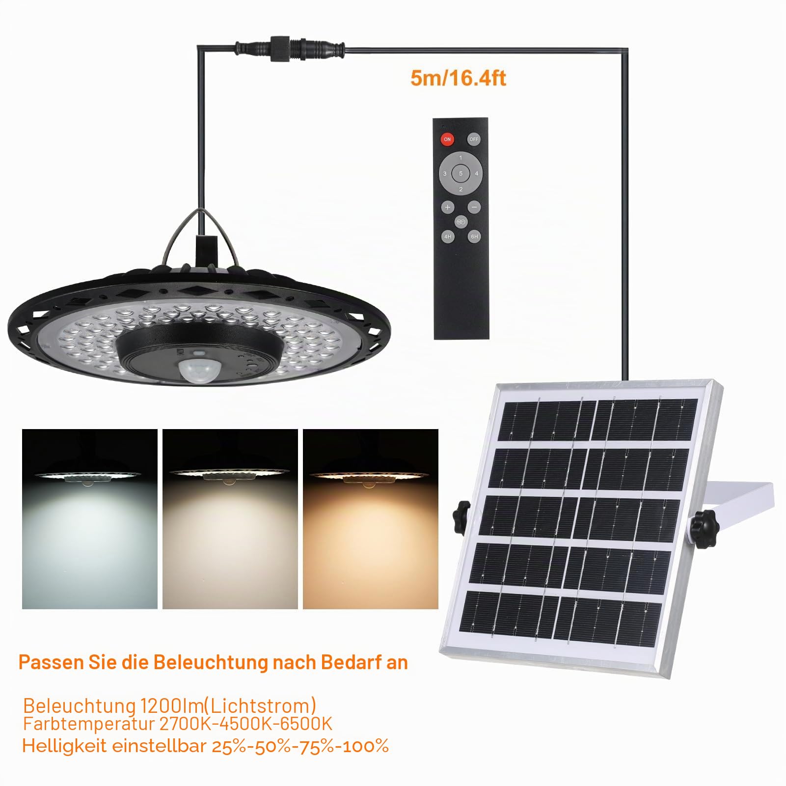 Lixada Solarlampen für Außen,Solar Hängelampe 180LED 4400mAh Battery mit 5M Kabel,IP65 Wasserdicht, Bewegungsmelder,5 Modi,für Innen Außen Garten Camping Hühnerstall Gewächshaus,1 Stk