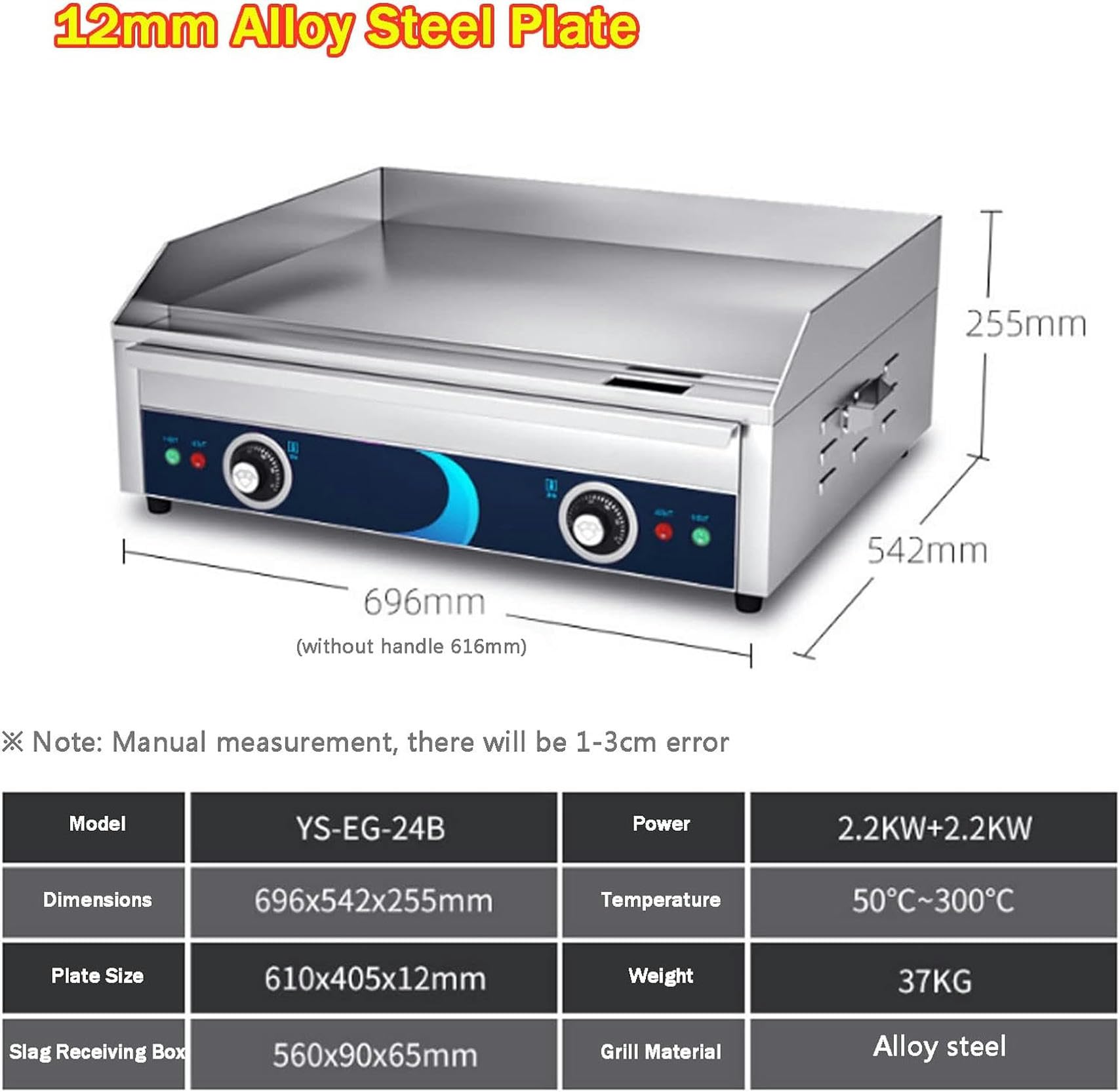 Griglia Commerciale in Acciaio Inossidabile per Barbecue Barbecue Ristorante 220~240 V Spina UE, Bistecchiera 50℃ a 250℃ Griglia Professionale con Temperatura Regolabile per Casa Ristorante,24p-1pc