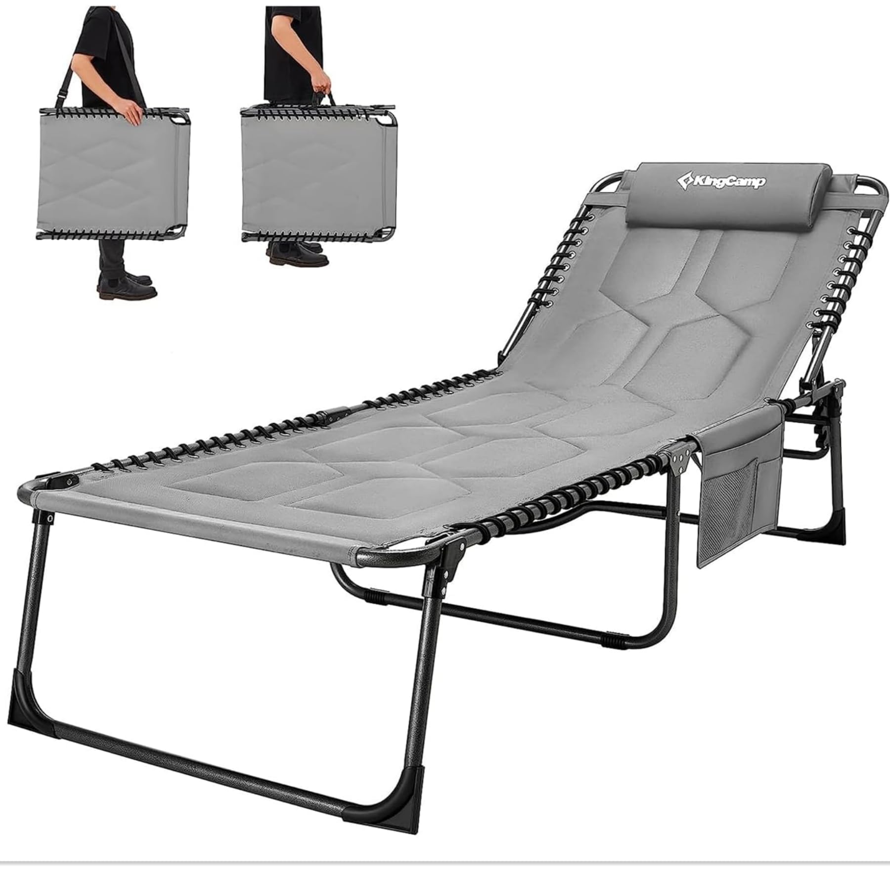 KingCamp XXL Tumbona Plegable Acolchada con 5 Posiciones Soporta hasta 150kg Diseño Ergonómico Tumbona Jardin Exterior Incluye Almohada Tumbona Playa para Piscina Camping Jardín Interior Exterior