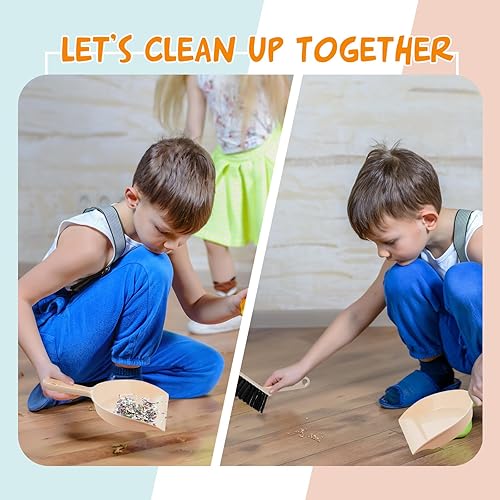 Miniatura 7 de Sliner Juego de 18 mini recogedor y cepillo de plástico beige con escoba pequeña y recogedor, juego de mini escoba y recogedor para el hogar,