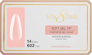 Cre8tion Soft Gel Nail Tips, Medium Almond Shape, 602 Tips in 14 Sizes (00-9) for Professional Nail Extensions