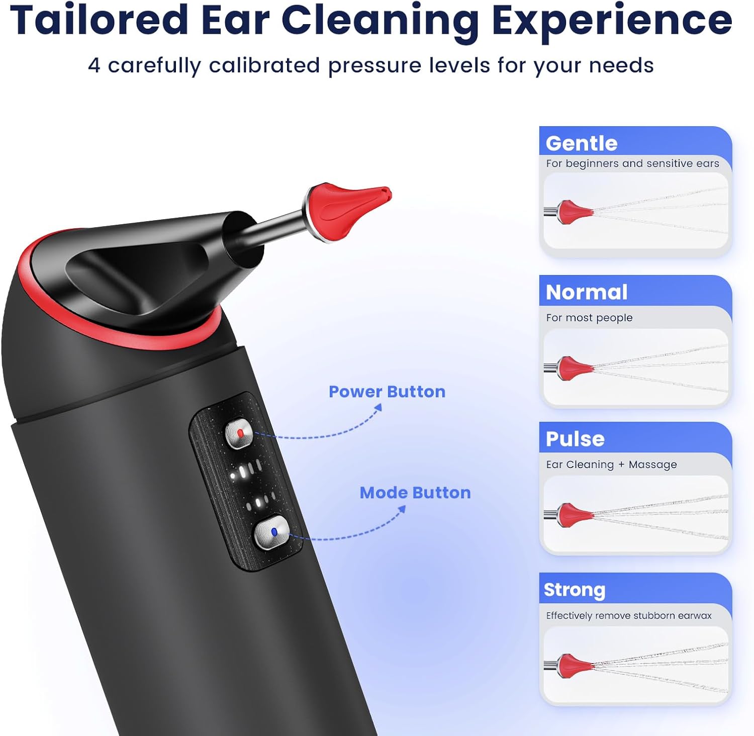 Auracle Ear Wax Removal - Eddy Ear Cleaner, Ear Cleaning Kit with 4 Water Pressure Modes, Safe and Effective Ear Wax Cleaner w/ 8 Irrigation Tips, Electric Ear Irrigator, 55dB Quite, IP65 (Red)