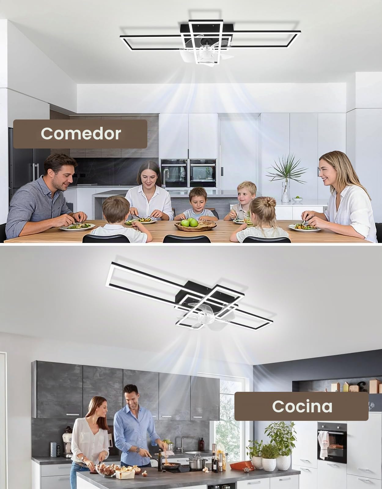 Homefire Lámpara de techo moderna con ventilador de 94cm - Ventilador de | techo con luz, 6 velocidades, LED, regulable, con mando a distancia y temporizador para salón, comedor y dormitorio