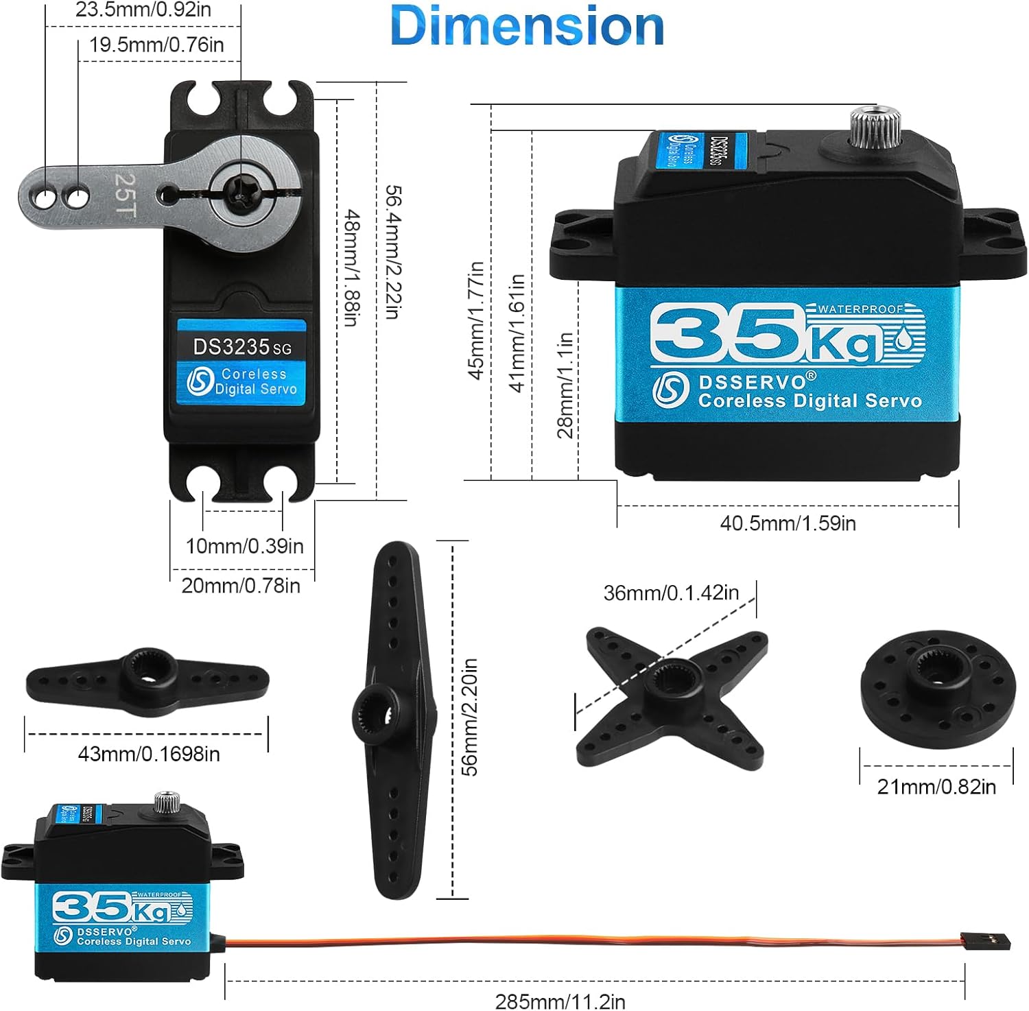 35KG High Torque RC Servo Digital Servo Waterproof Full Metal Gear Steering Servo with 25T Servo Horn Compatible with 1/8, 1/10, 1/12 RC Car Crawler Robot Control Angle 180°