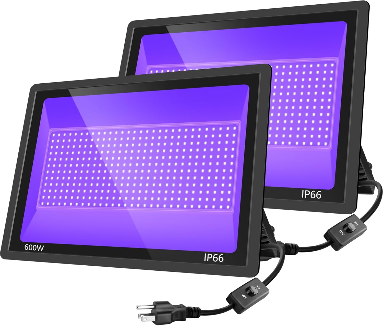 4 Pack 200W LED Black Lights, Blacklight Flood Lights with Plug & Switch, Waterproof IP66 Outdoor High Power Neon Glow for Parties, Halloween Decorations, Fluorescent Poster, Body Paint