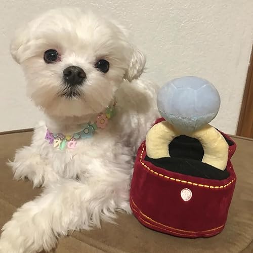 Miniatura 6 de Caja de anillo de felpa de compromiso de juguete de boda para perros, regalos de cumpleaños para perros, divertidos juguetes de peluche chirriantes