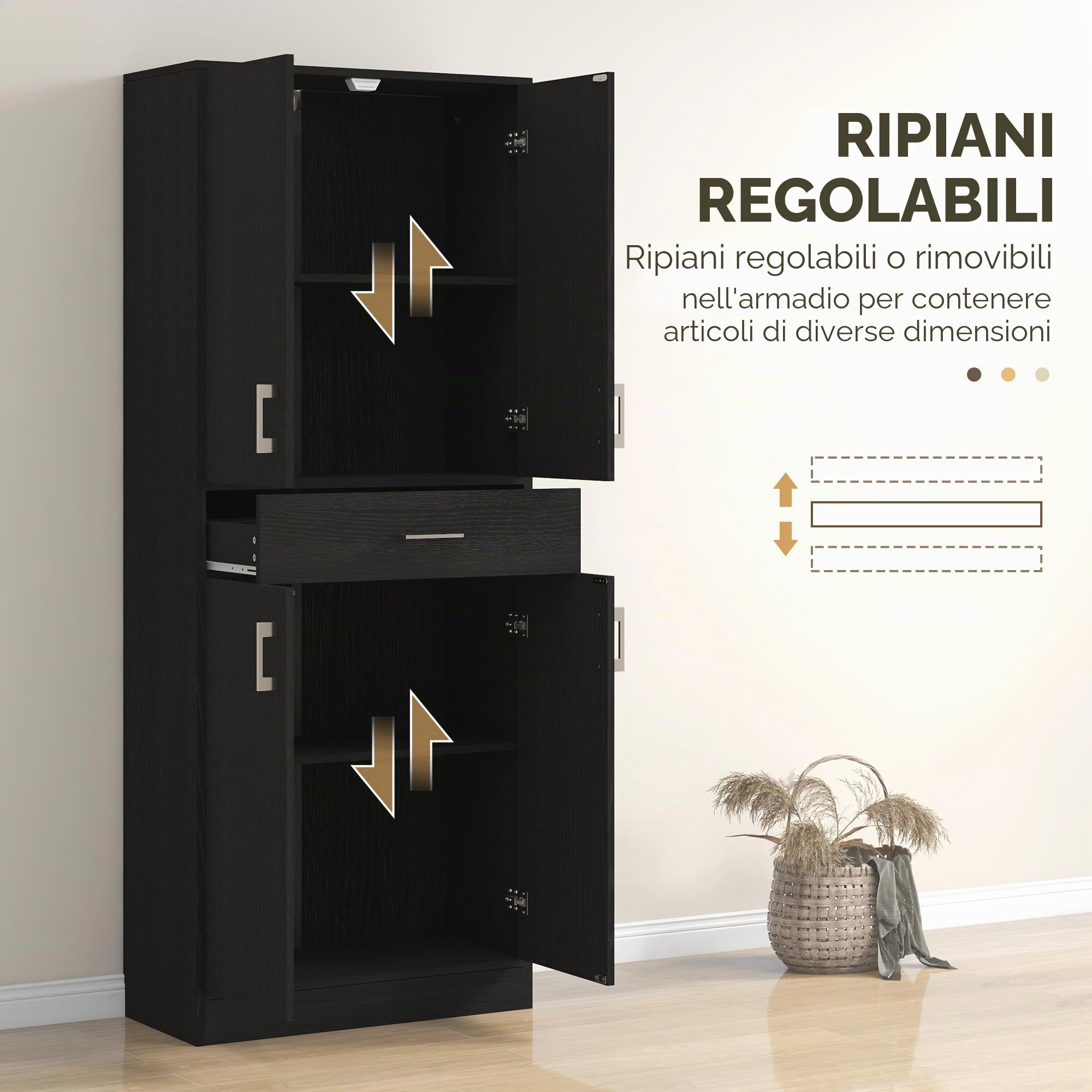HOMCOM Credenza da cucina a buffet alto 2 ripiani regolabili 180 cm nero