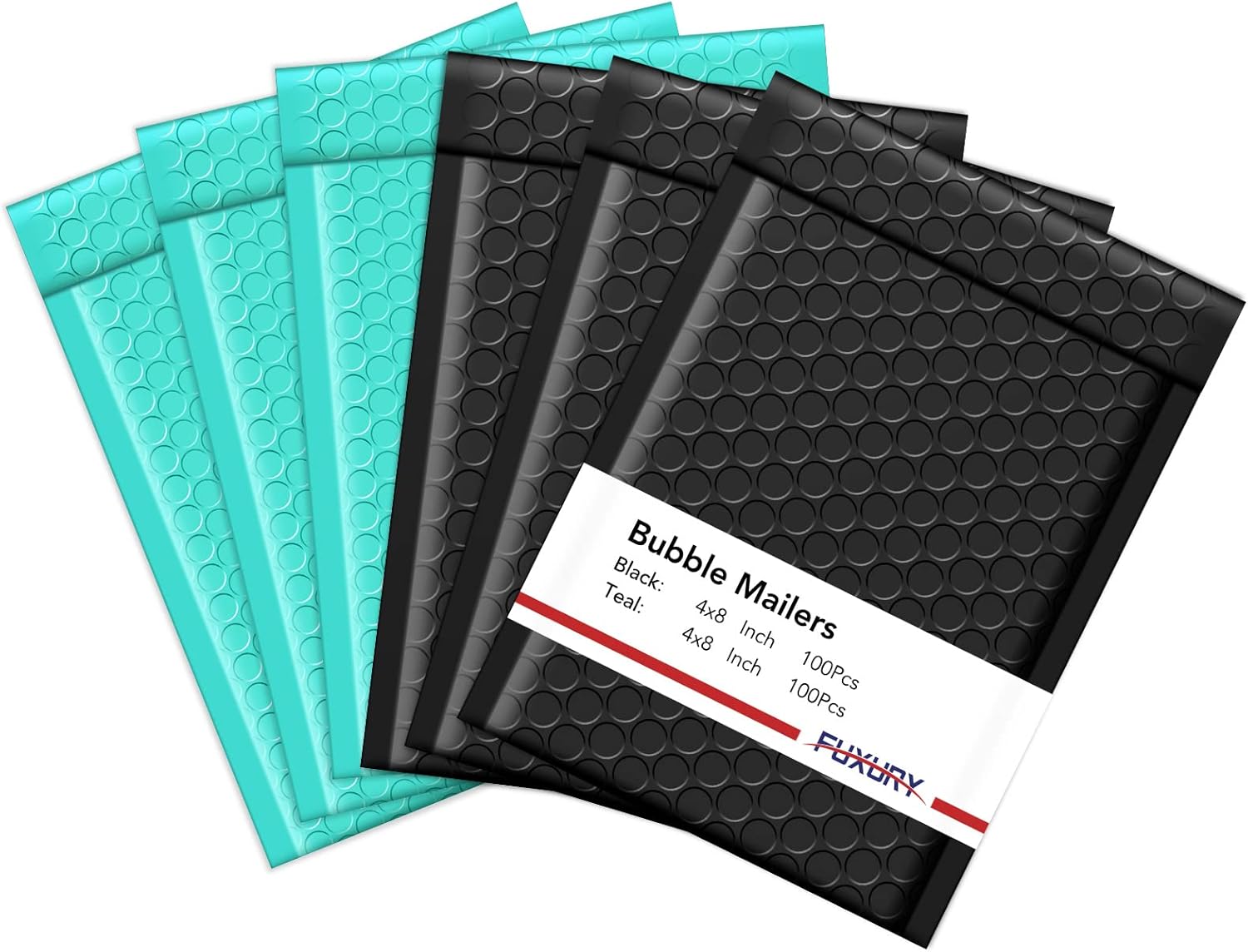 Fuxury 200Pcs Bubble Mailers 4x8, 100 Black + 100 Teal, Self Seal Waterproof Padded Envelopes, Mailing Envelopes Bubble Padded for Mailing, Packaging, Small Business, Boutique, Bulk