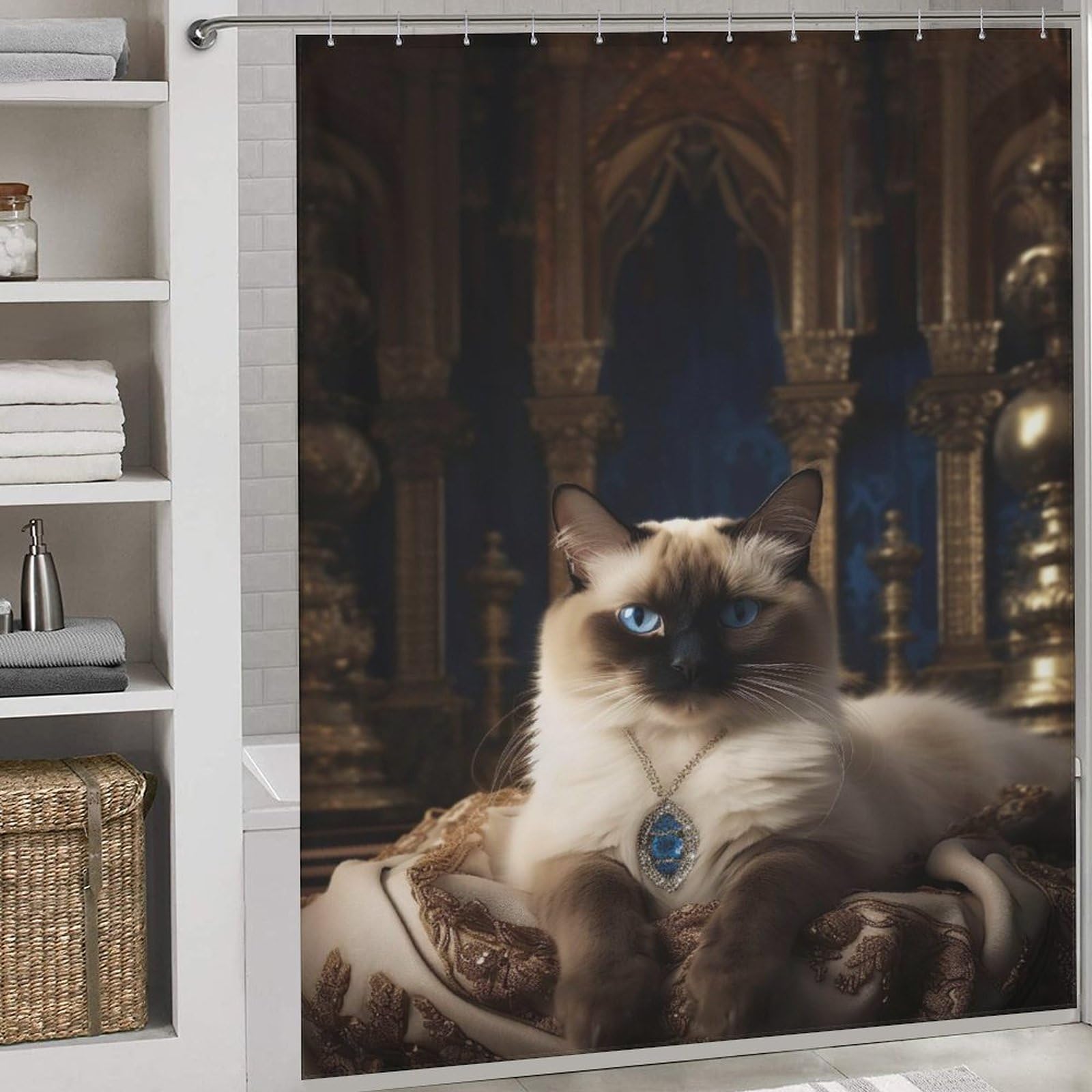 Rideau de douche chat rigolo en tissu imperméable pour une salle de bain familiale joyeuse