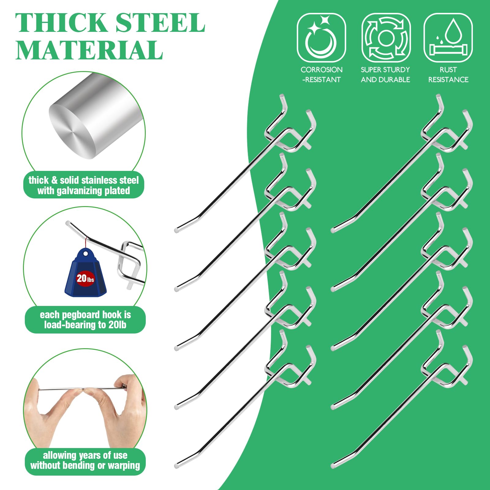 Juego de 50 ganchos para tablero de clavijas de 10 cm, ganchos de metal con paso de agujero de 2,5 mm, alambre de 4 mm de diámetro, gancho para colgar en la pared (plateado)