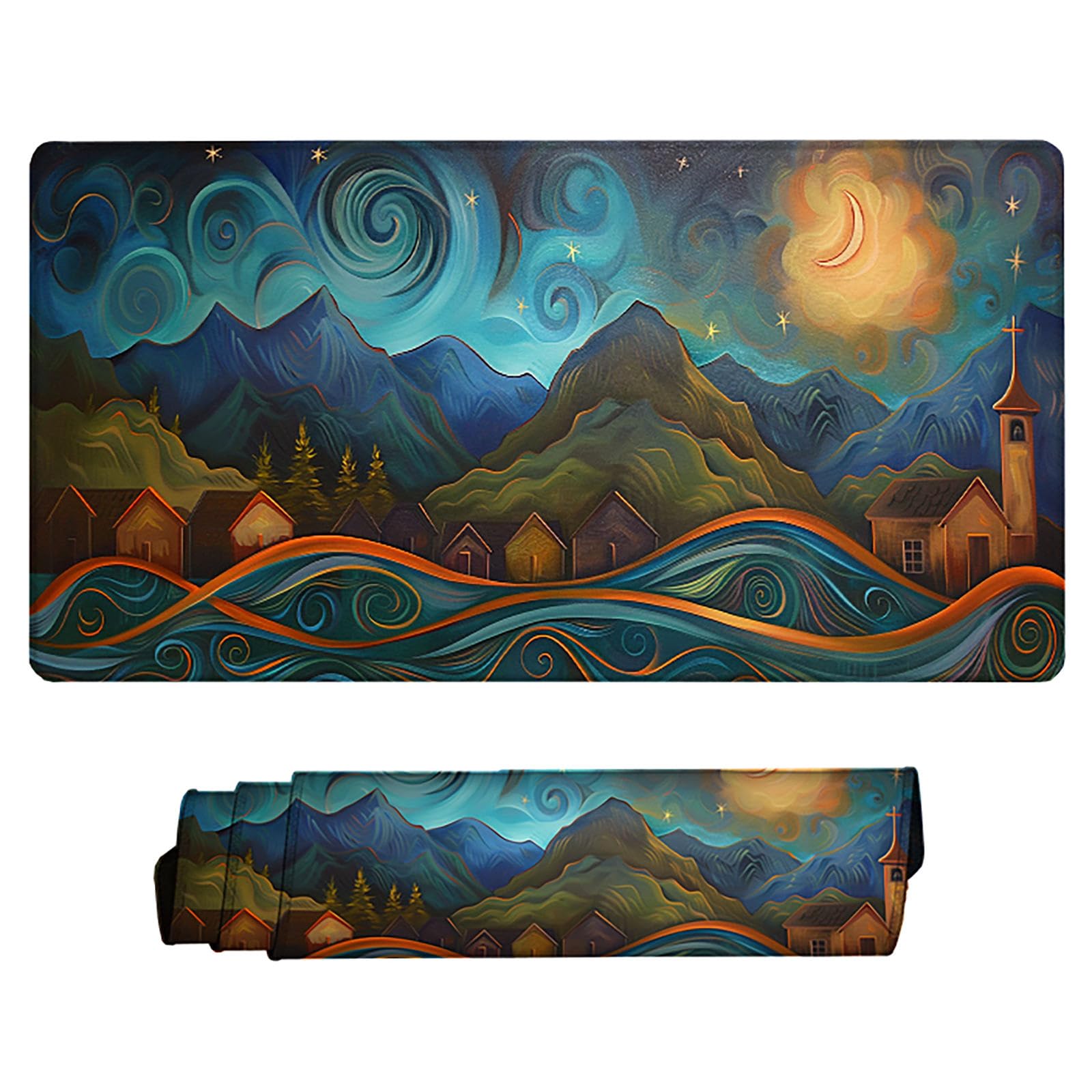 Niebieska podkładka pod mysz XXL, podkładka na biurko, 1200 x 600 cm, szyte krawędzie, podkładka pod mysz, gumowa podstawa, fale, podkładka pod mysz, stabilna przyczepność na gładkich