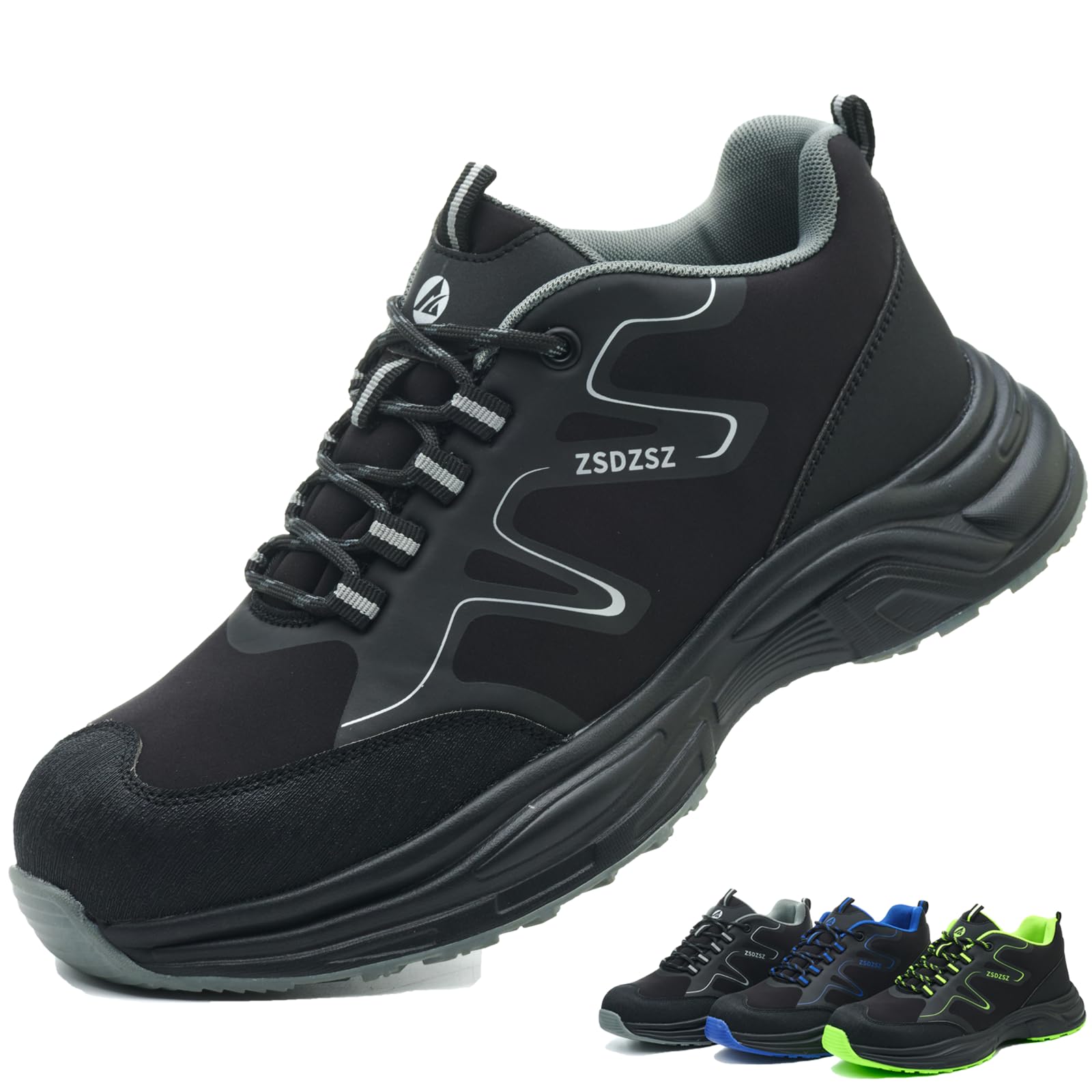 ZSDZSZ Sicherheitsschuhe Herren Damen Arbeitsschuhe Leicht rutschfest Atmungsaktiv Stahlkappenschuhe Sportlich
