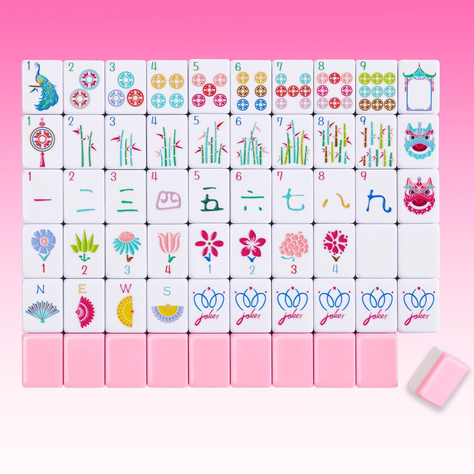 160 różowych grawerowanych amerykańskich płytek mahjong z torbą do przenoszenia i akcesoriami, zestaw płytek mahjong 3,5 cm
