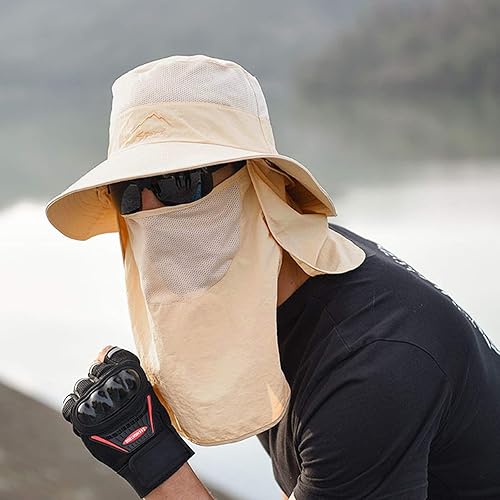 Miniatura 2 de Sombrero de pesca para hombres y mujeres, protección solar UV al aire libre, sombrero de ala ancha con cubierta facial y solapa para el cuello