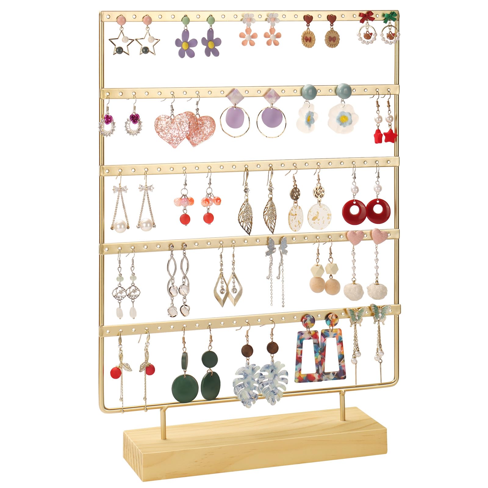 Supporto organizer per orecchini, espositore per orecchini, 5 strati per 60 paia di orecchini (oro)