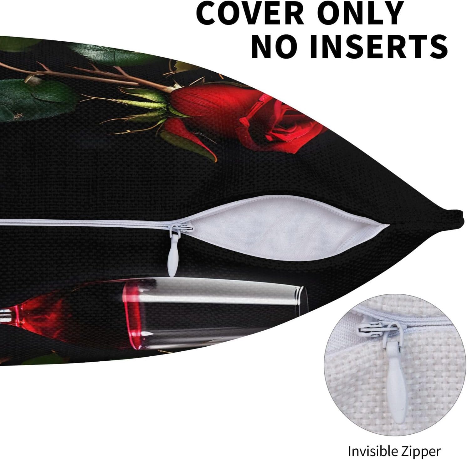 Red Rose and Wine Romantic Lovers Decor Imitation Linen Pillowcase -2 Sets, Fashionable Home Decoration, Used for Sofas, Gardens, beds