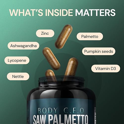 Miniatura 6 de Palmetto para próstata superior para hombres, ortiga, ashwagandha, licopeno, vejiga y alivio urinario, suplemento de próstata, 60 cápsulas de