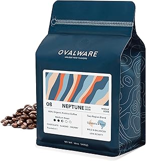 OVALWARE 08 Neptune - Cold Brew, Organic Medium Roast Whole Coffee Bean, Colombia and Brazil Blend (1lb / 16oz)