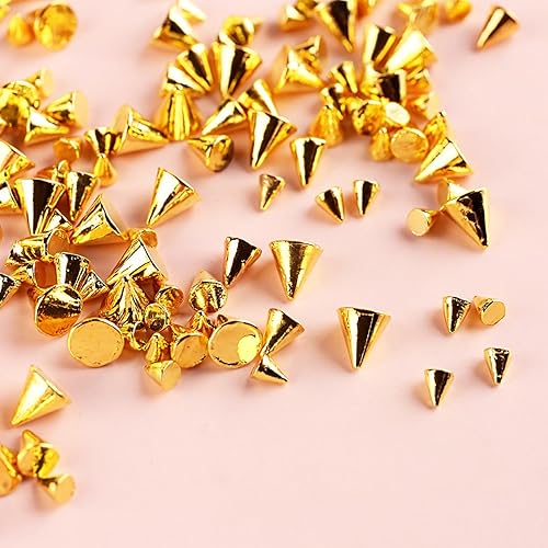 Miniatura 5 de 6 rejillas/caja mini remaches de metal punk, aretes de arte de uñas de cono dorado y plateado para uñas acrílicas, joyas de uñas y manualidades
